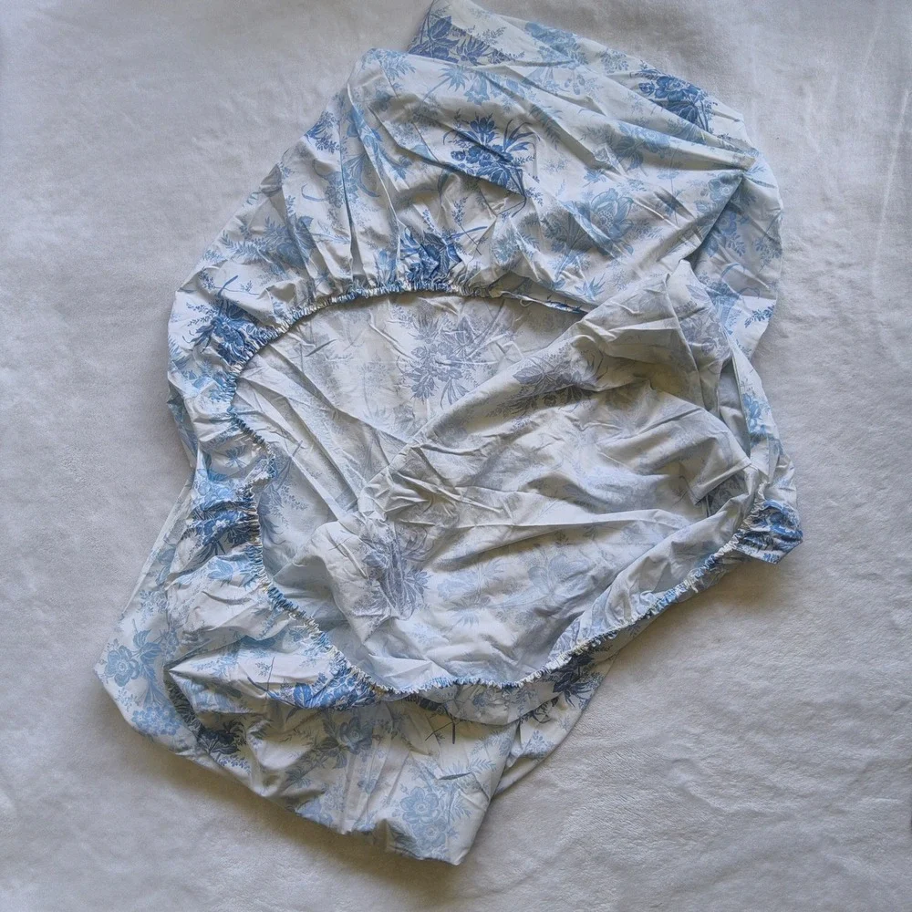 Vintage WestPoint Stevens Sheet Set Queen Blue White Floral Toile USA Made 4pc